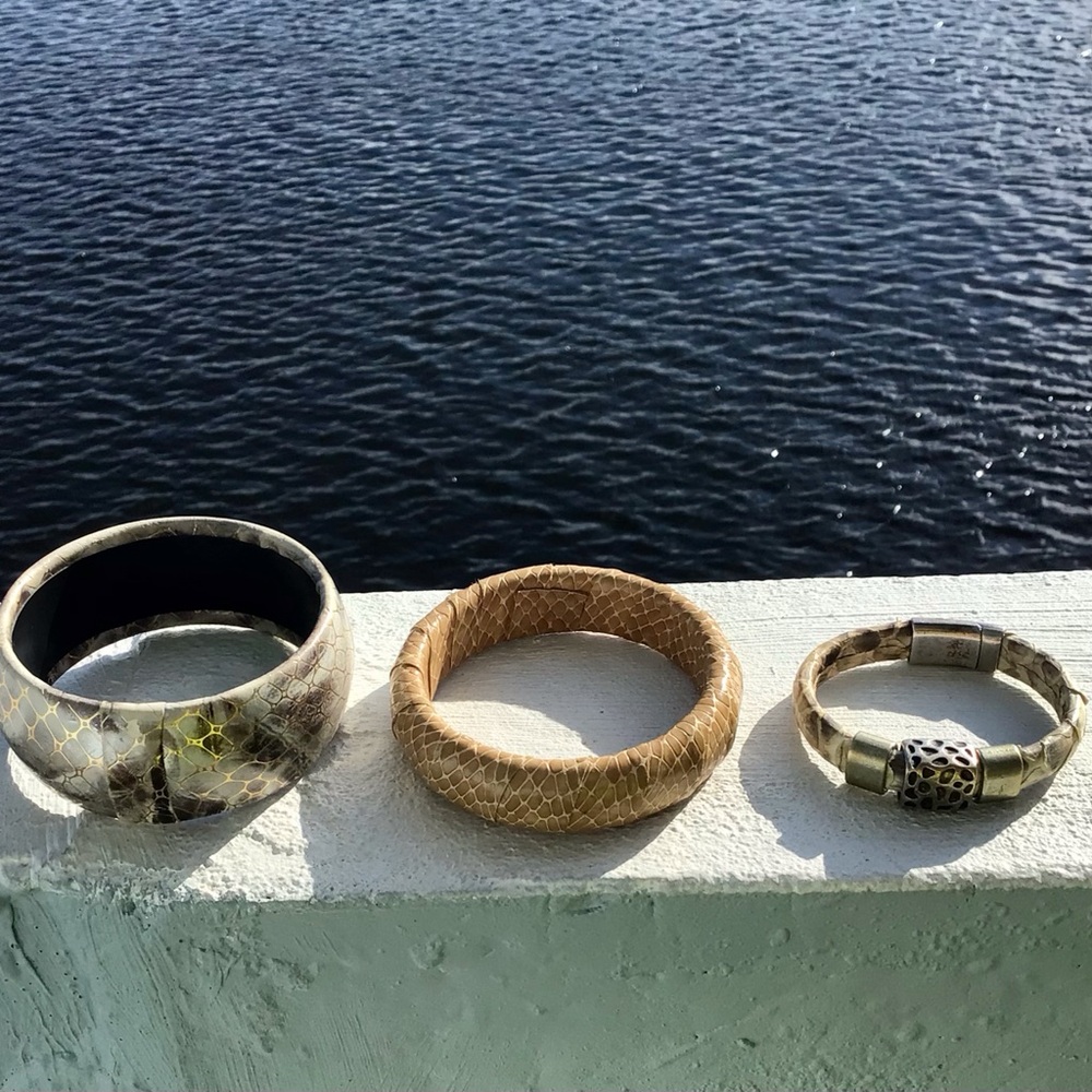 Wild Exotic Python Leather Bangles Bracelets Bund… - image 1